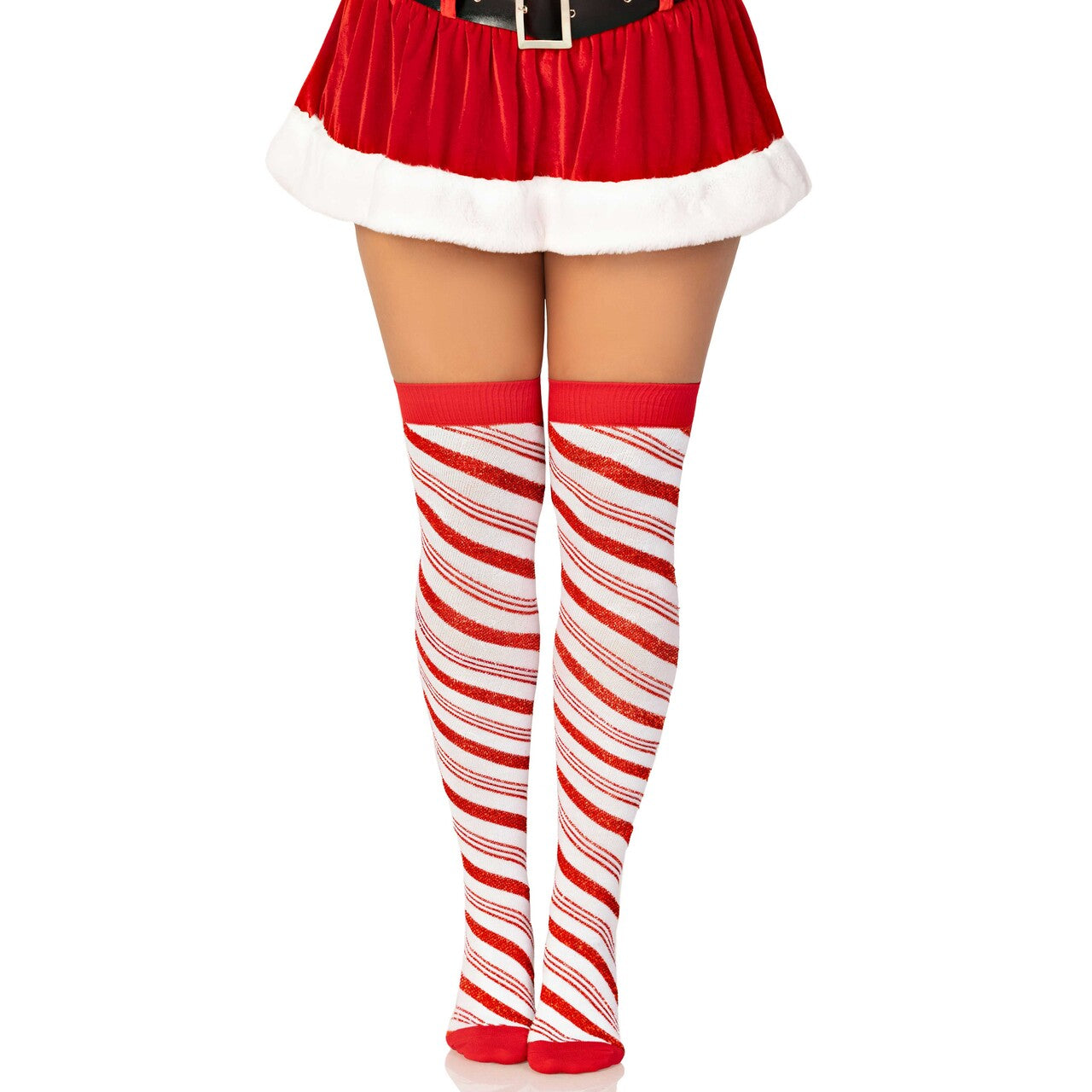 Op deze afbeelding zie je een Accessoires, van het merk Leg Avenue. Candy Cane Lurex Over The Knee Socks
