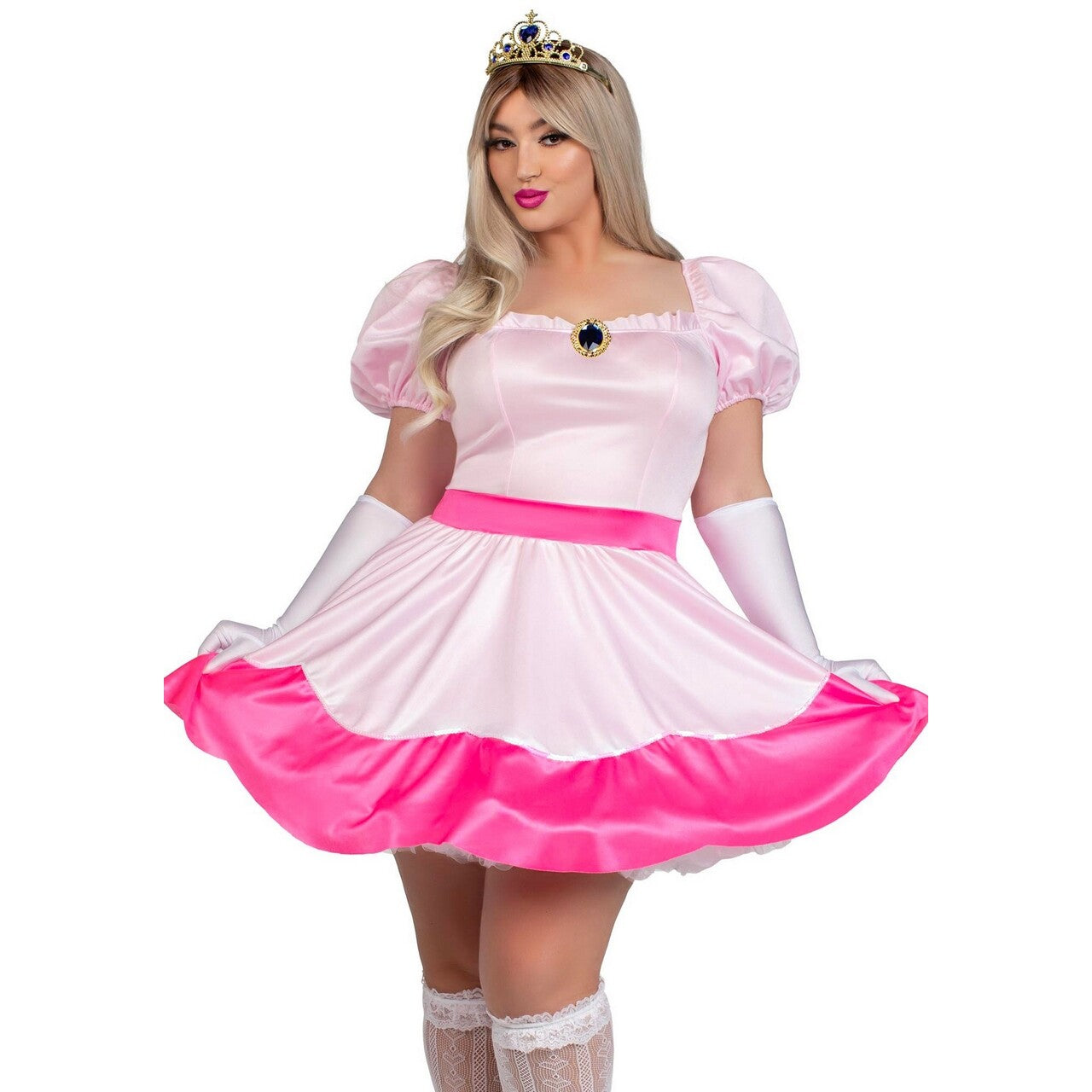 Op deze afbeelding zie je een Kostuums, van het merk Leg Avenue. Pretty Pink Princess Peach Plus Size Vrouw Kostuum