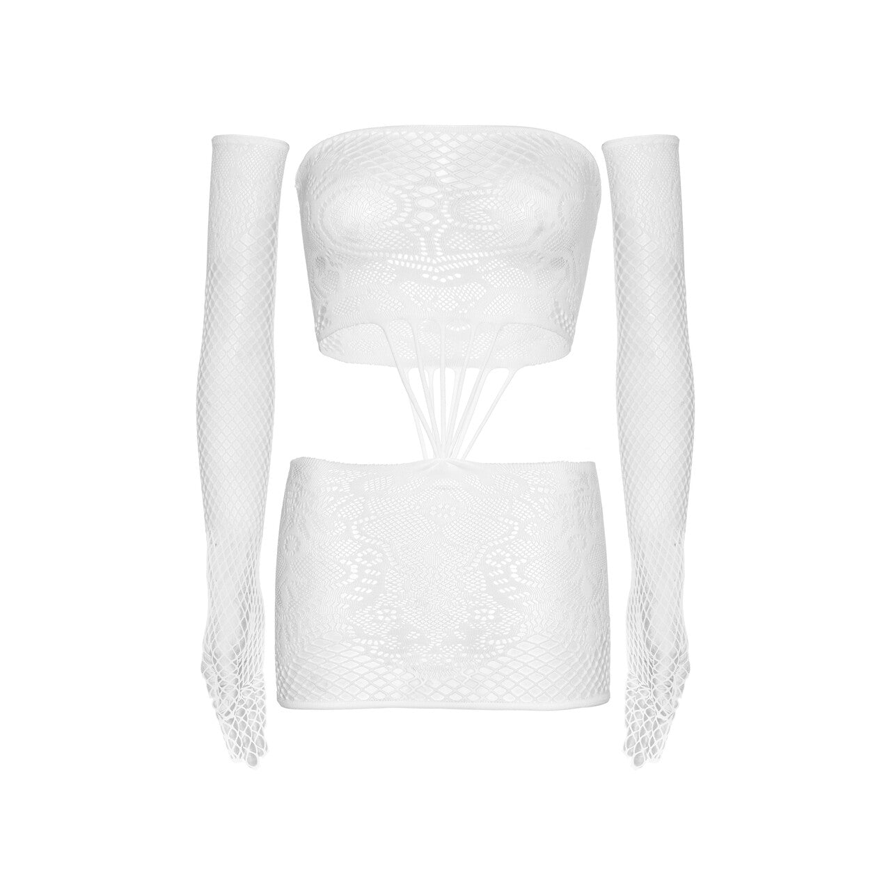 Op deze afbeelding zie je een Kostuums, van het merk Leg Avenue. Mini Dress Elegance Met Handschoenen Wit Vrouw