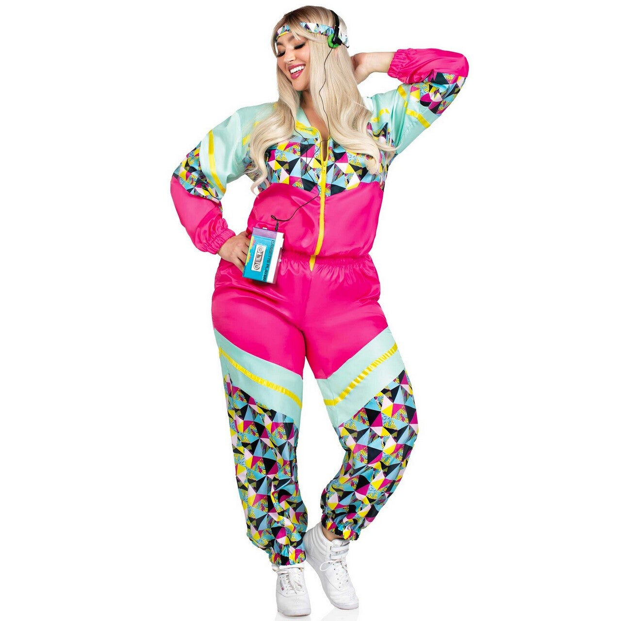 Op deze afbeelding zie je een Kostuums, van het merk Leg Avenue. Totally Miss 80s Tracksuit Roze Plus Size Vrouw Kostuum