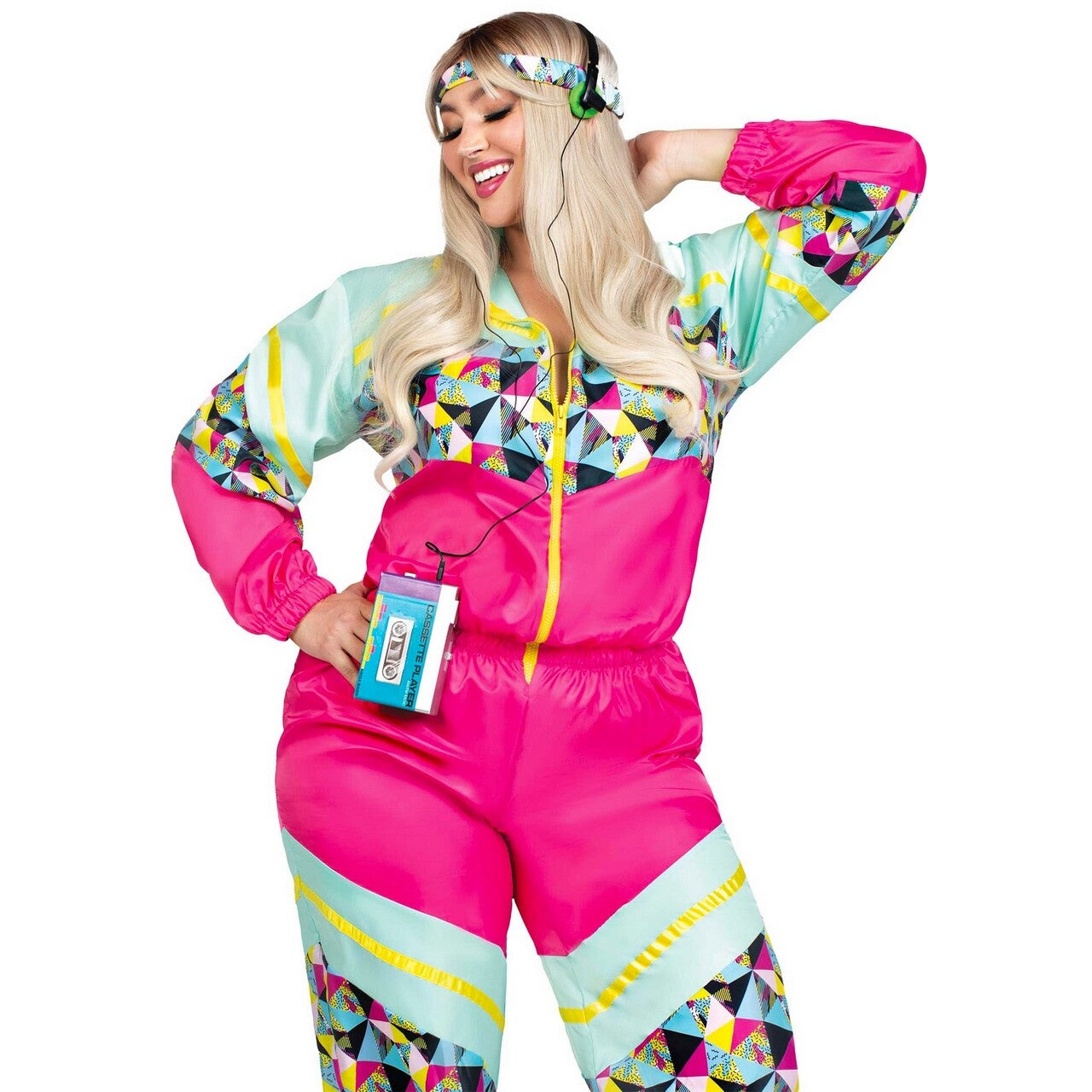Op deze afbeelding zie je een Kostuums, van het merk Leg Avenue. Totally Miss 80s Tracksuit Roze Plus Size Vrouw Kostuum