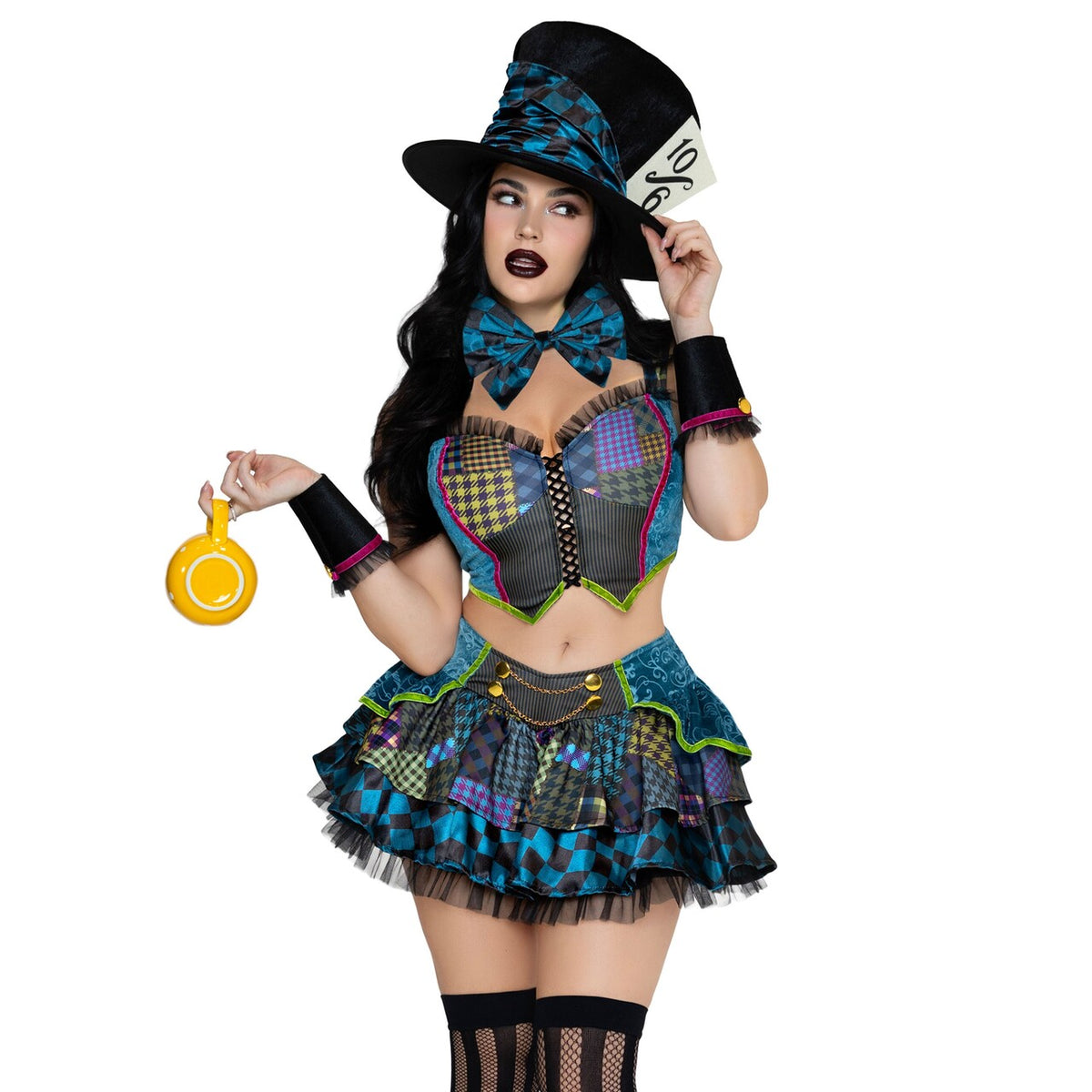 Op deze afbeelding zie je een Kostuums, van het merk Leg Avenue. Darling Mad Hatter Top And Skirt Vrouw