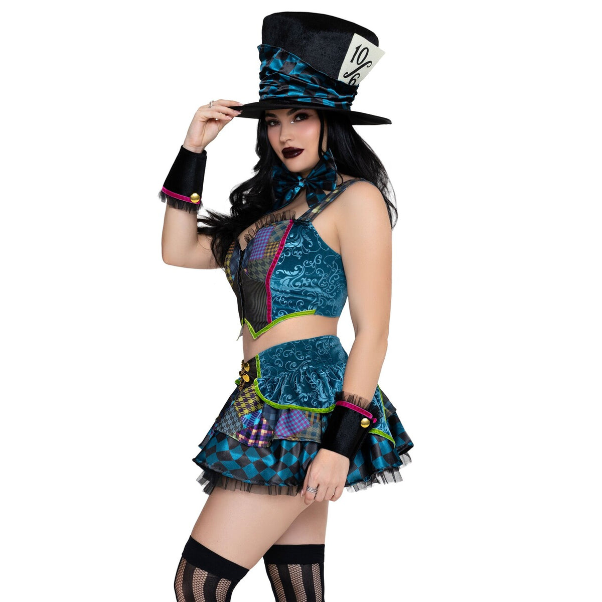 Op deze afbeelding zie je een Kostuums, van het merk Leg Avenue. Darling Mad Hatter Top And Skirt Vrouw
