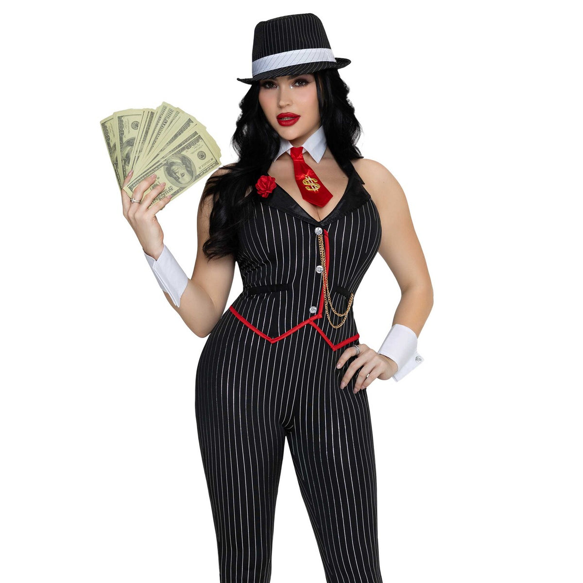 Op deze afbeelding zie je een Kostuums, van het merk Leg Avenue. Lady Mobster Catsuit Vrouw Kostuum