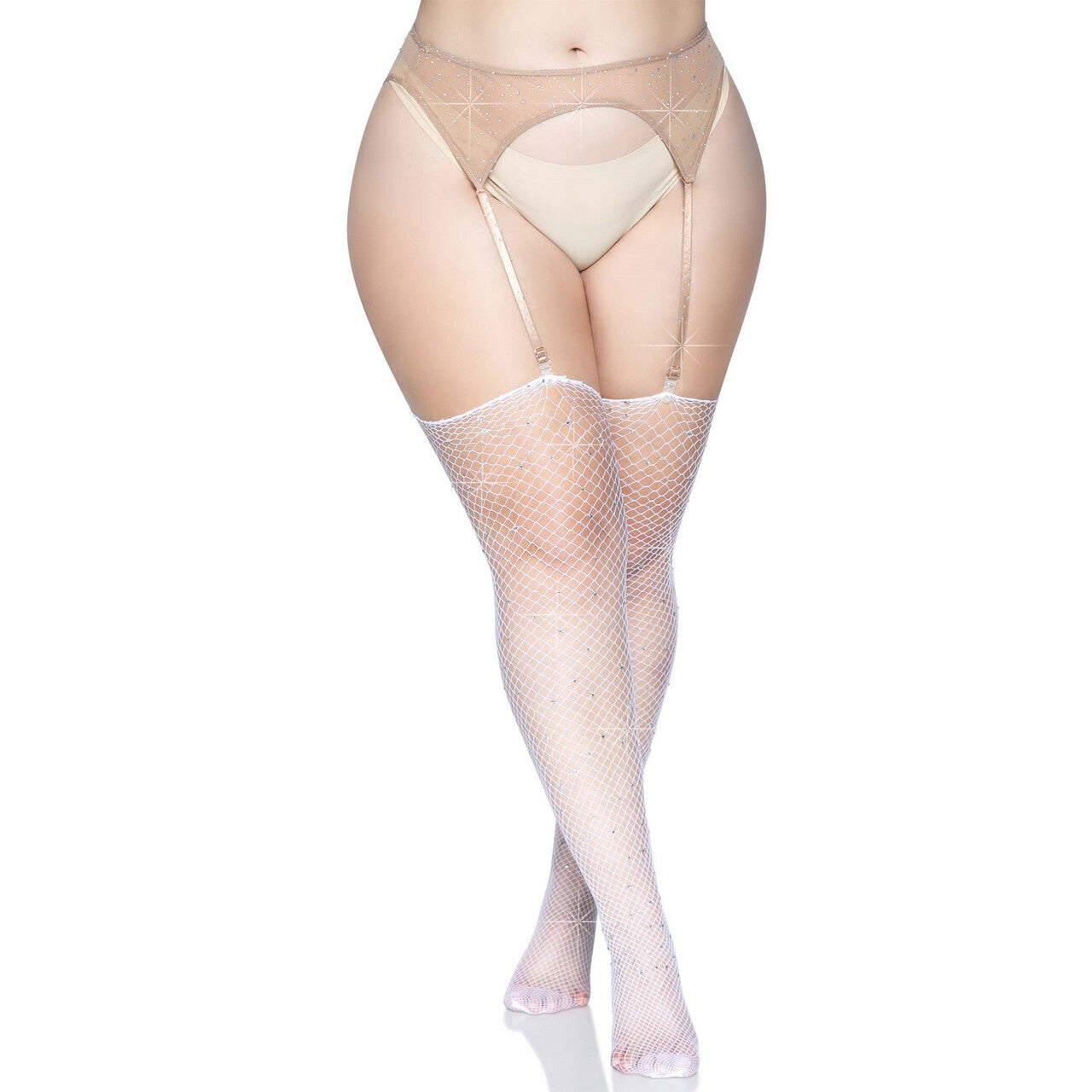 Op deze afbeelding zie je een Accessoires, van het merk Leg Avenue. Visnet Stockings Met Strass Wit Plus Size