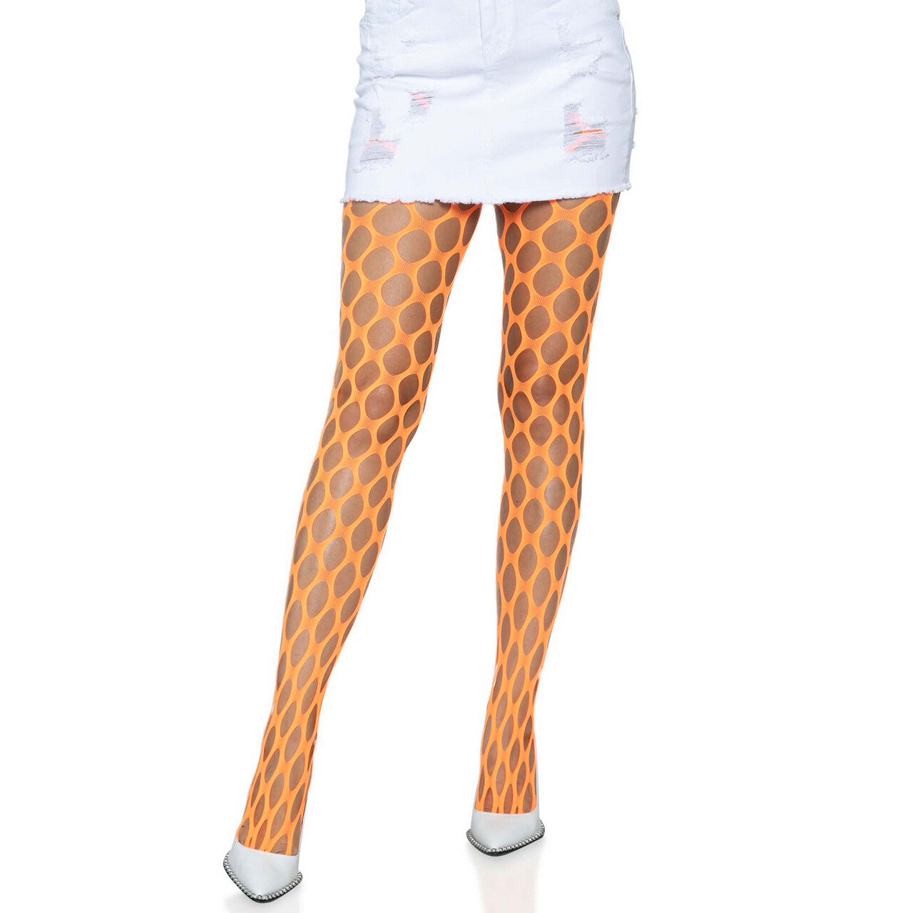 Op deze afbeelding zie je een Accessoires, van het merk Leg Avenue. Grote Gaten Visnet Oranje