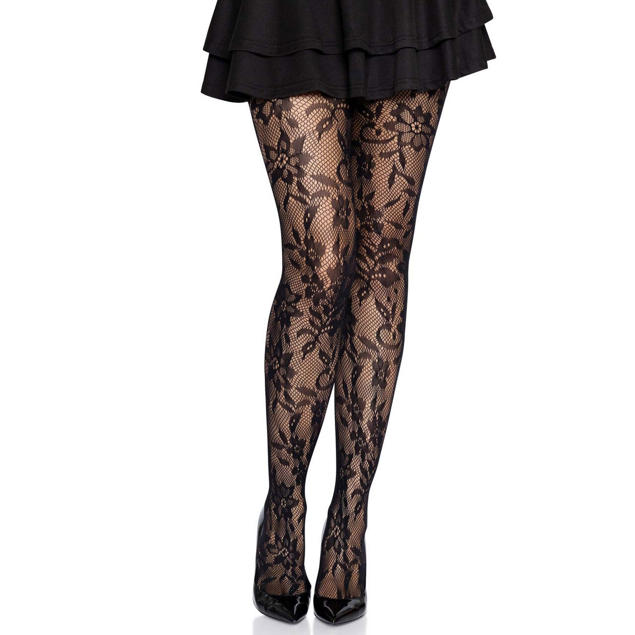 Op deze afbeelding zie je een Accessoires, van het merk Leg Avenue. Gek Op Bloemen Panty Visnet Zwart
