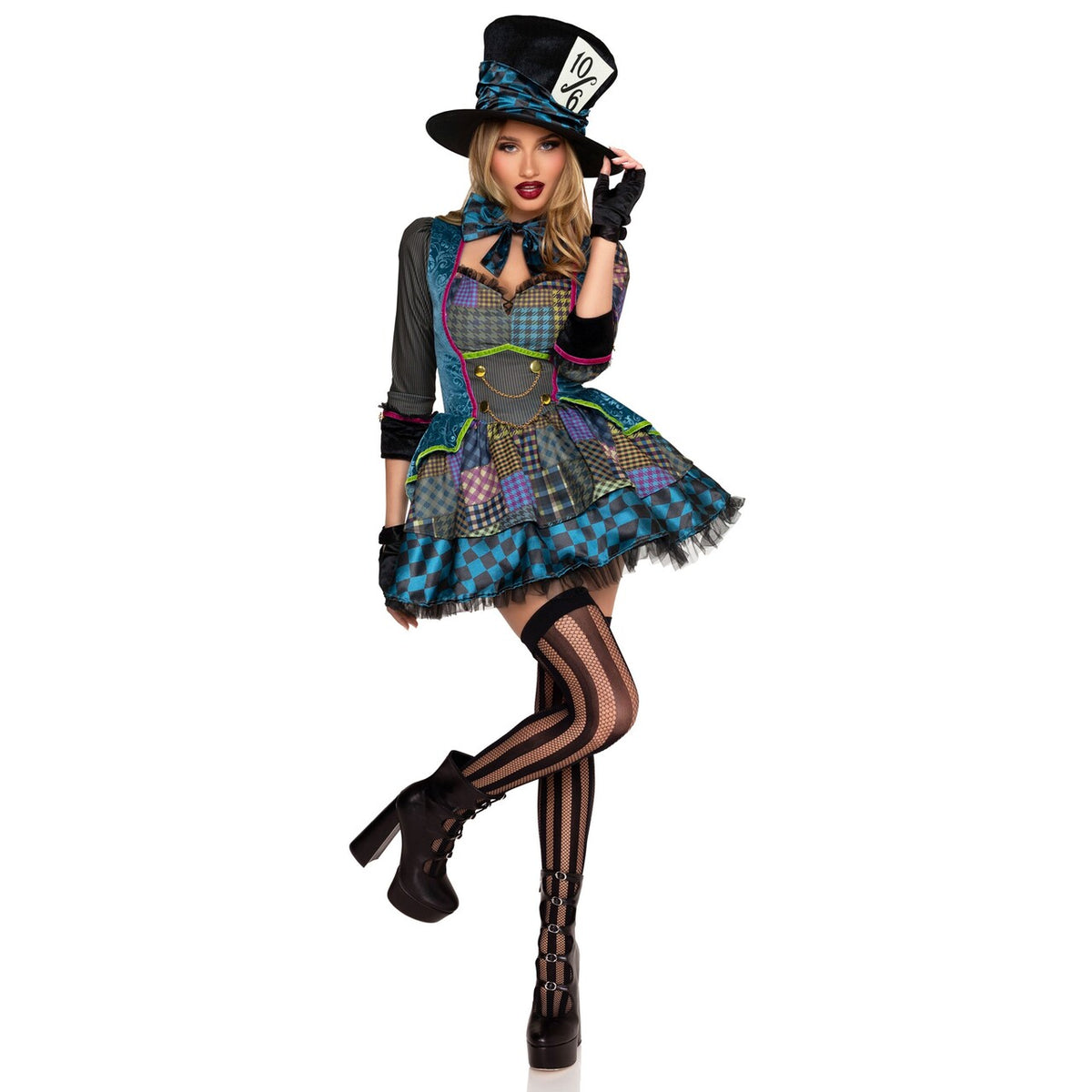 Op deze afbeelding zie je een Kostuums, van het merk Leg Avenue. Tea Party Mad Hatter Dress Vrouw