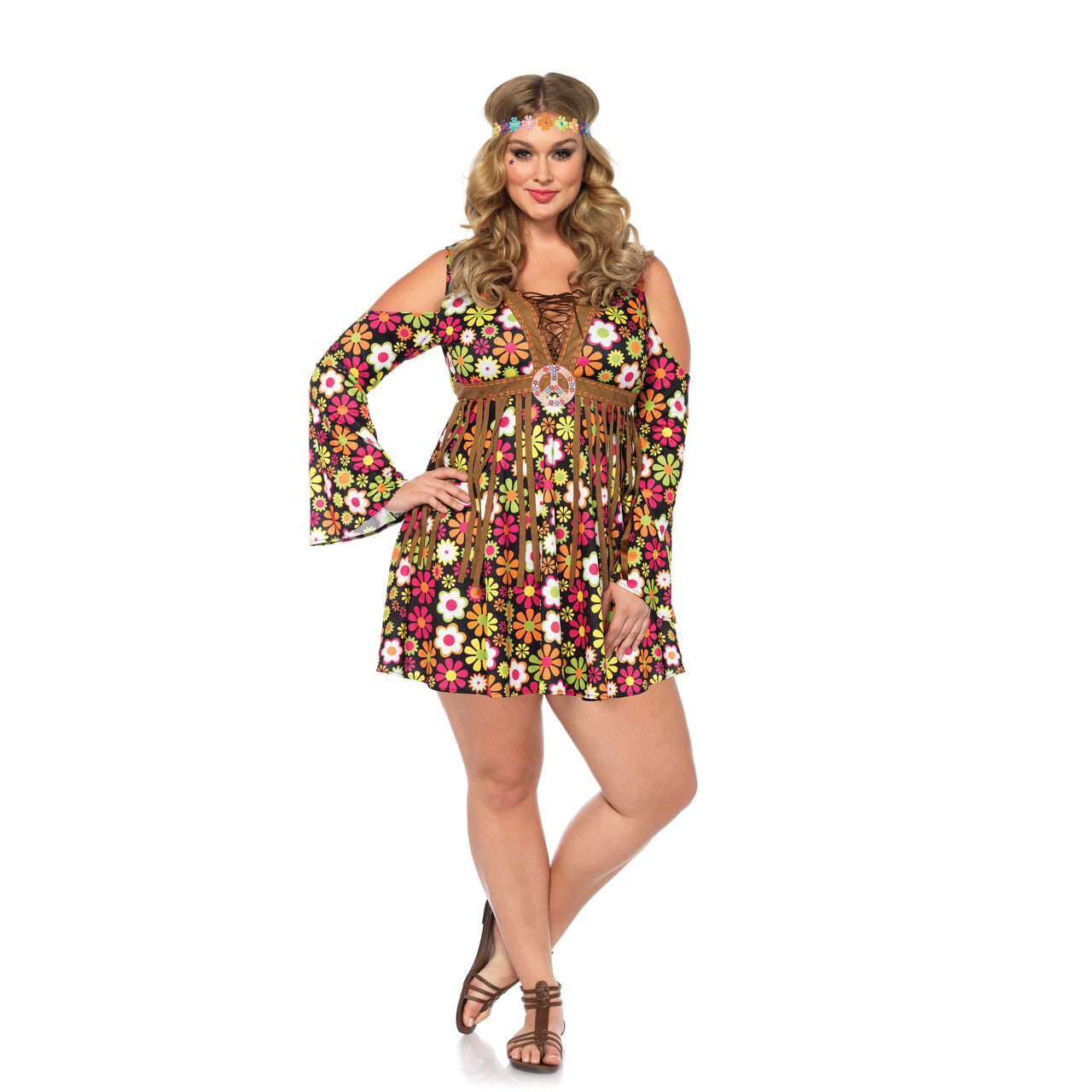 Op deze afbeelding zie je een Kostuums, van het merk Leg Avenue. Woodstock Bloemen Hippie Vrouw Kostuum