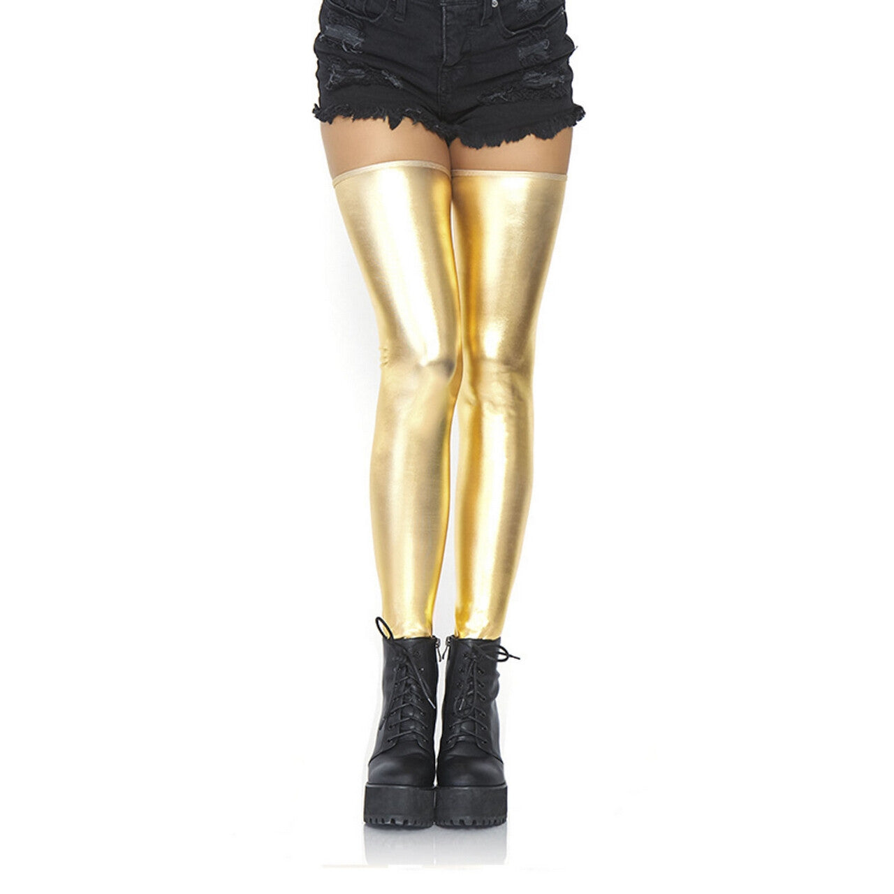 Op deze afbeelding zie je een Accessoires, van het merk Leg Avenue. Glanzend Metallic Gouden Kousen