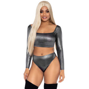 Op deze afbeelding zie je een Kostuums, van het merk Leg Avenue. Zilveren Sexy Superster Vrouw Kostuum