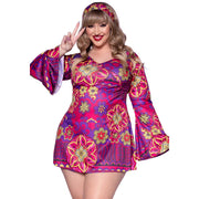 Op deze afbeelding zie je een Kostuums, van het merk Leg Avenue. Retro Jaren 70 Hippie Roze Paars Plus Size Vrouw Kostuum