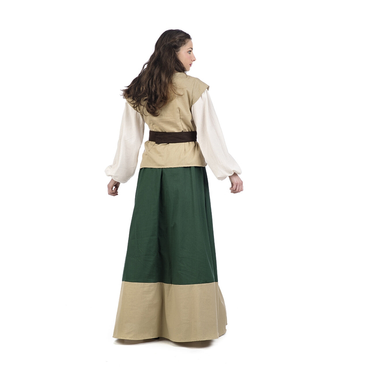 Op deze afbeelding zie je een Kostuums, van het merk Limit. Beige Groen Middeleeuwse Dame Klaartje Van Nimwegen Vrouw Kostuum