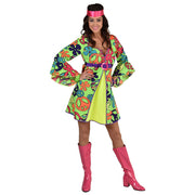Op deze afbeelding zie je een Kostuums, van het merk Magic By Freddy's. Neon Peace Maker Peggy Vrouw Kostuum