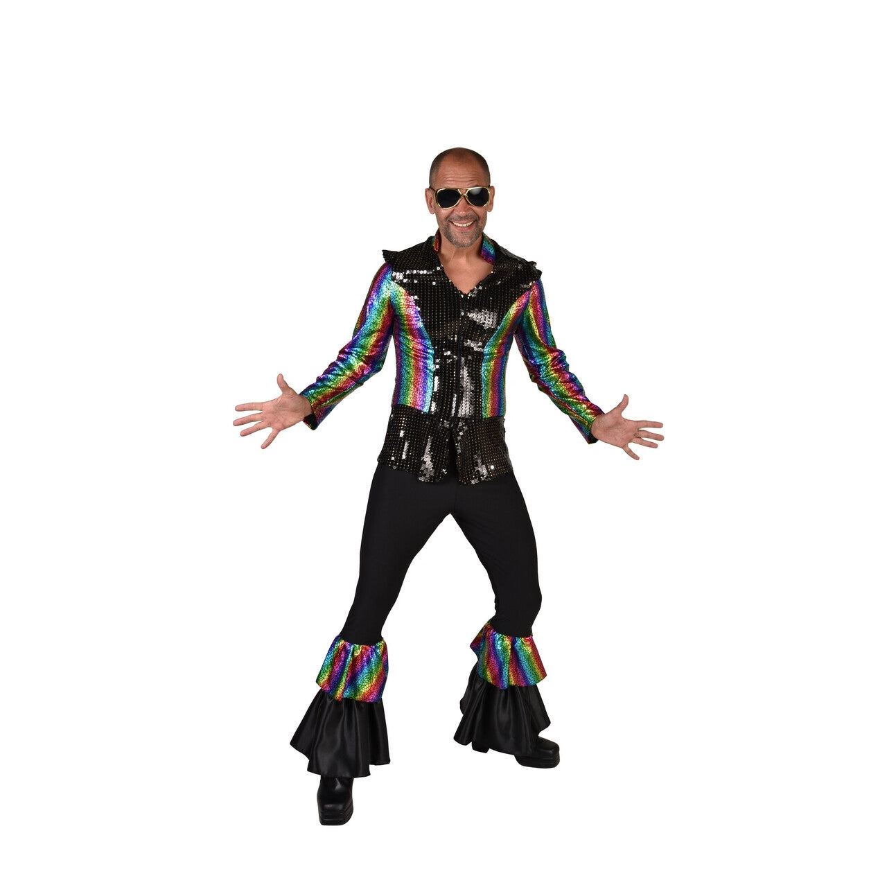 Op deze afbeelding zie je een Kostuums, van het merk Magic By Freddy's. Dancing King Rainbow Man Kostuum