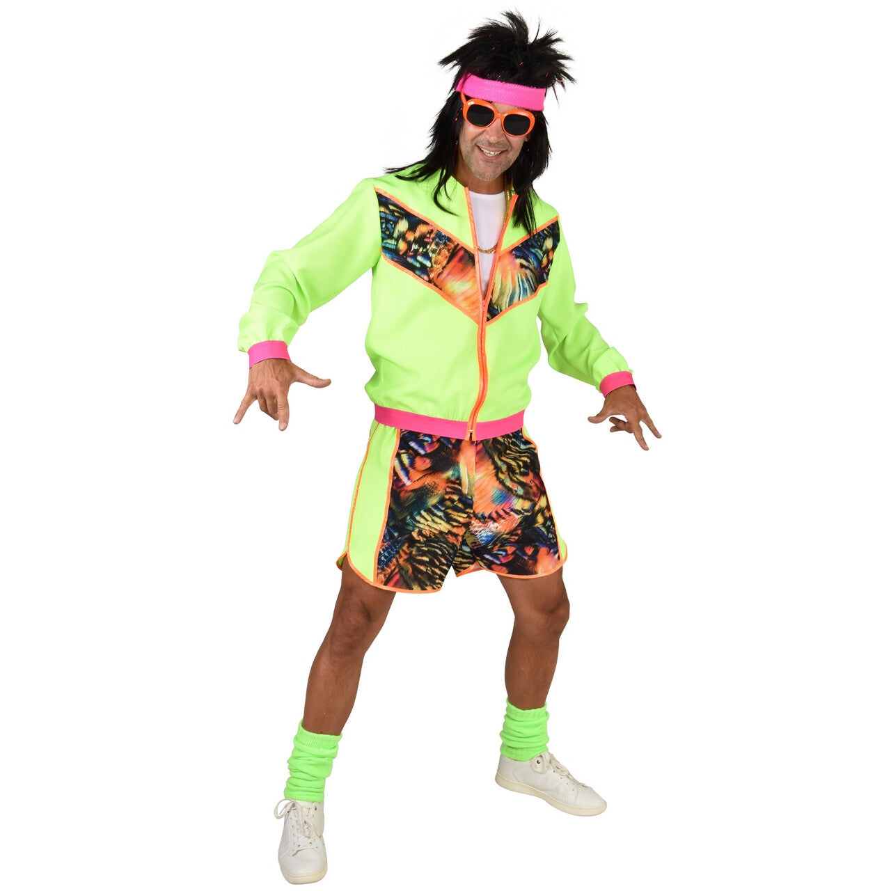 Op deze afbeelding zie je een Kostuums, van het merk Magic By Freddy's. Eighties Neon Sportbinkie Jumping Jack Man Kostuum
