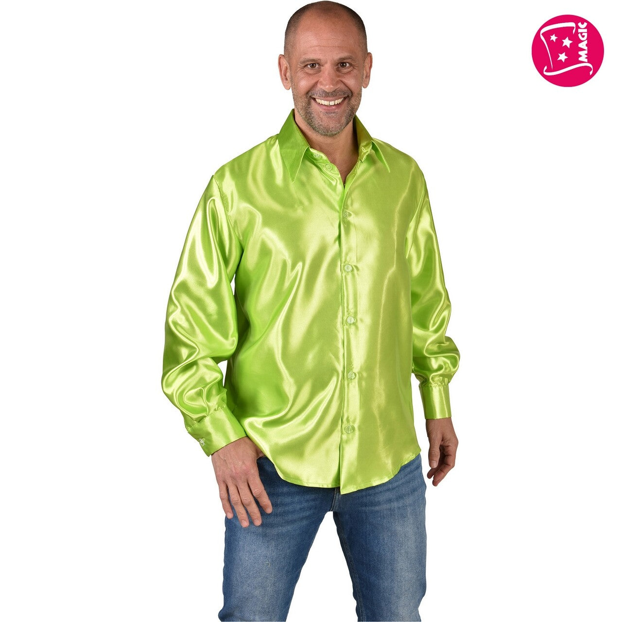 Op deze afbeelding zie je een Kostuums, van het merk Magic By Freddy's. Overhemd Satijn Groen Man