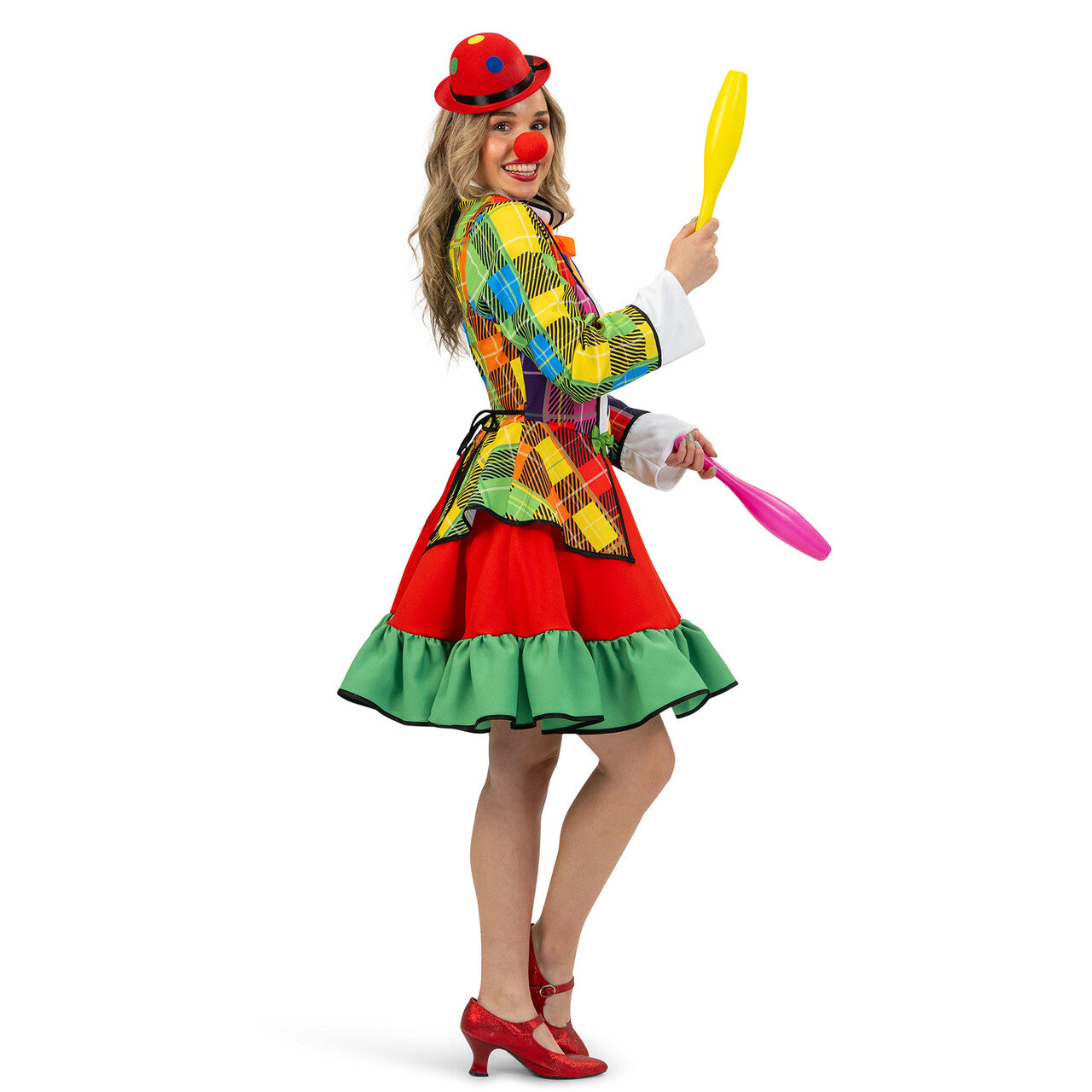 Op deze afbeelding zie je een Kostuums, van het merk Magic By Freddy's. Regenboog Clown Pipo Pracht Vrouw Kostuum