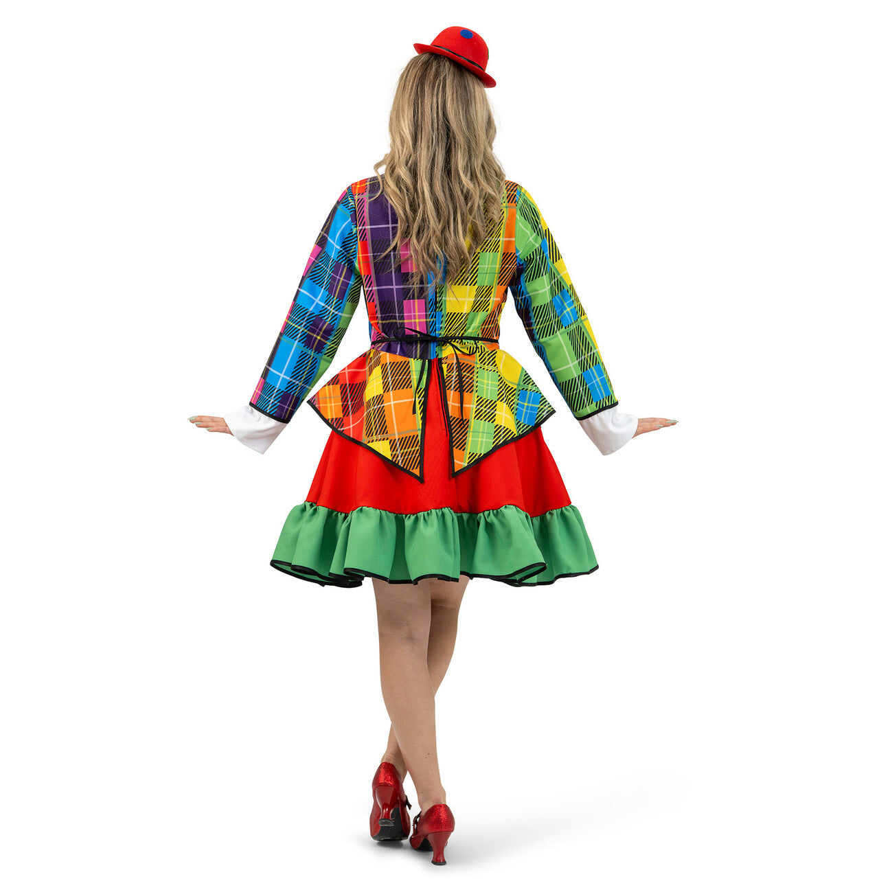 Op deze afbeelding zie je een Kostuums, van het merk Magic By Freddy's. Regenboog Clown Pipo Pracht Vrouw Kostuum