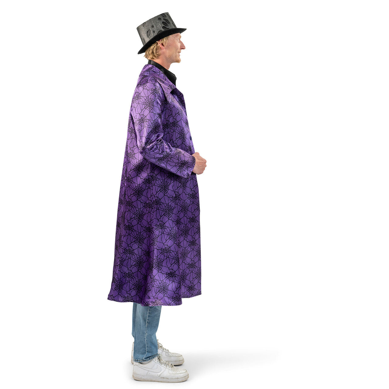 Op deze afbeelding zie je een Kostuums, van het merk Magic By Freddy's. Lange Paarse Spinnenwebben Jas Man