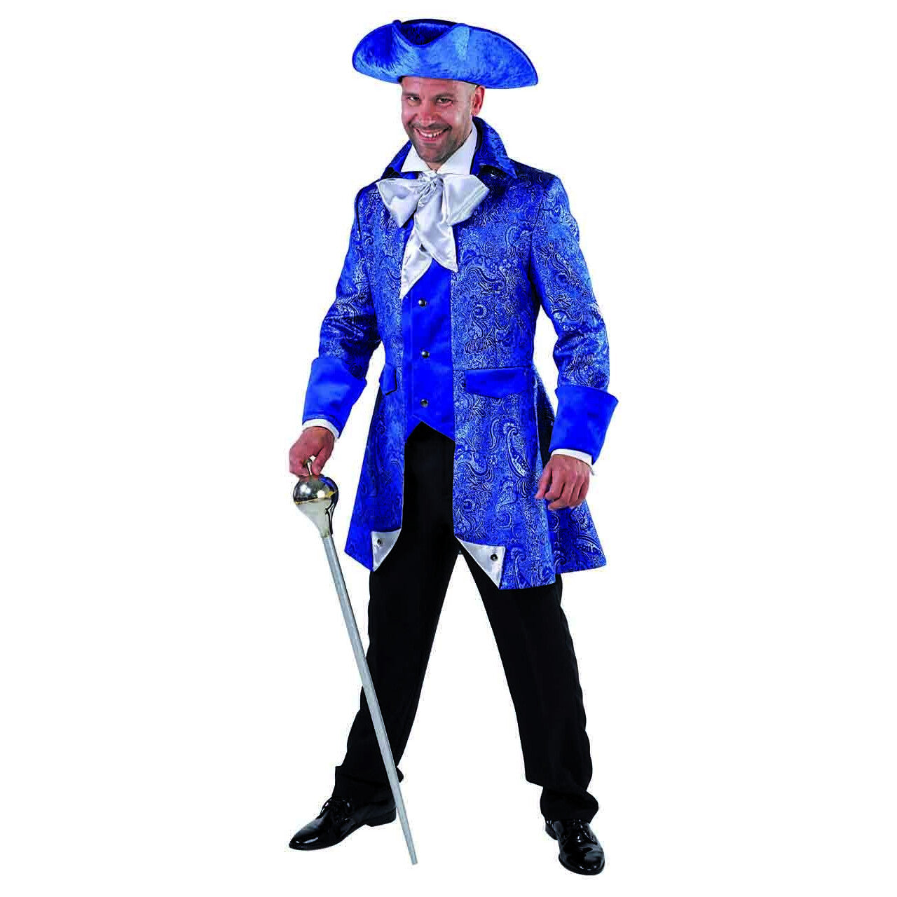 Op deze afbeelding zie je een Kostuums, van het merk Magic By Freddy's. Rijk Versierde Brokaat Mantel Adel Blauw