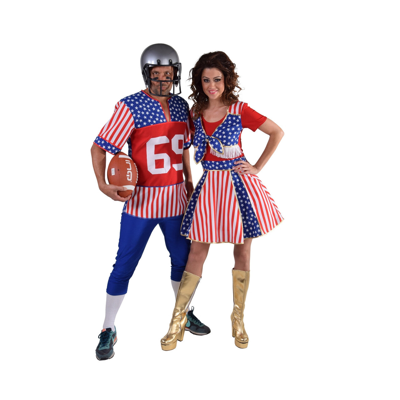 Op deze afbeelding zie je een Kostuums, van het merk Magic By Freddy's. American Footballer Stars And Stripes Man Kostuum