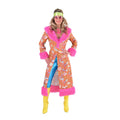 Roze Jaren 70 Paisley Bloemen Jas Met (Nep)bont Vrouw