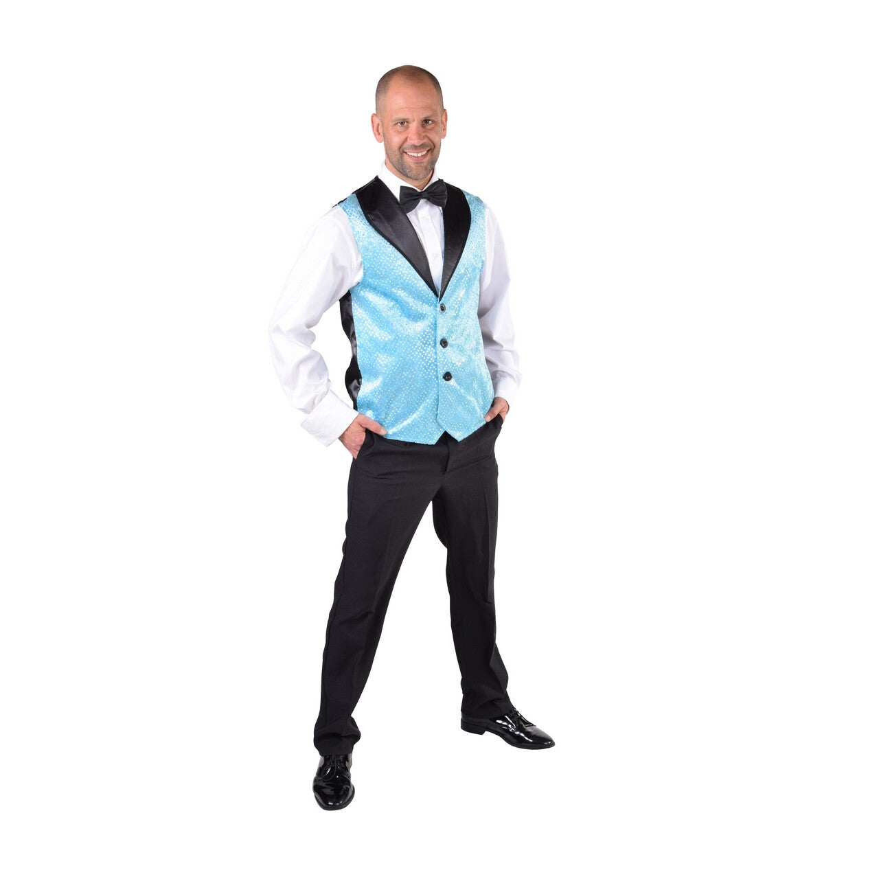 Op deze afbeelding zie je een Kostuums, van het merk Magic By Freddy's. Lichtblauw Show Vest Pailletten Man