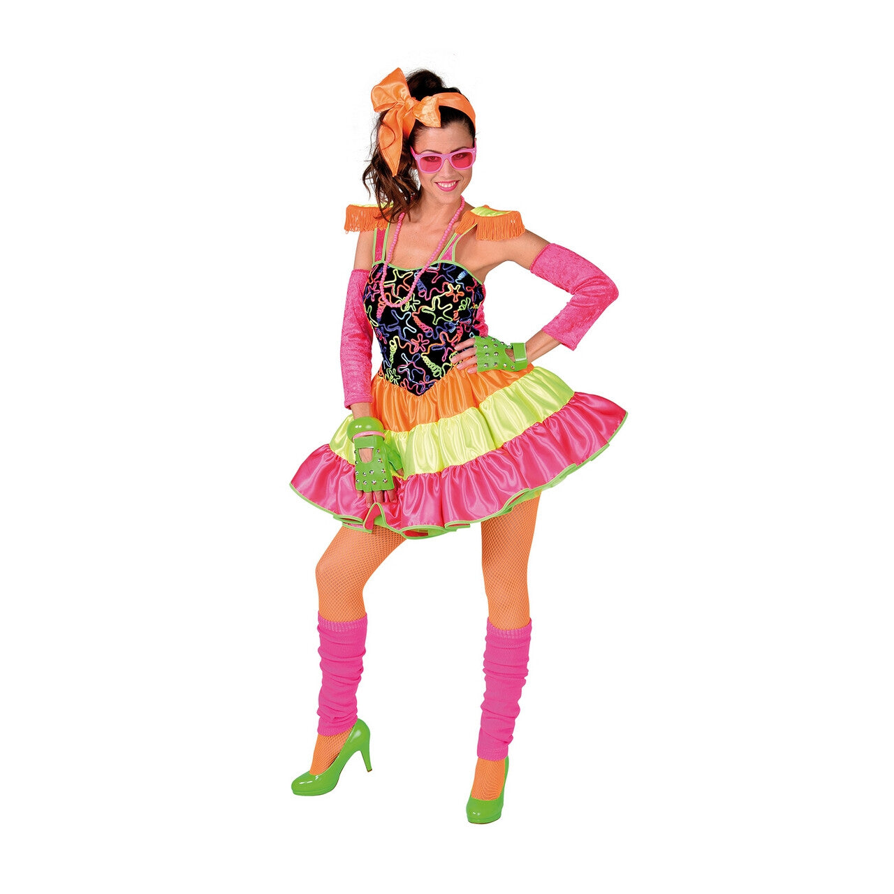 Op deze afbeelding zie je een Kostuums, van het merk Magic By Freddy's. Dolly Dot Jaren 80 Disco Vrouw Kostuum