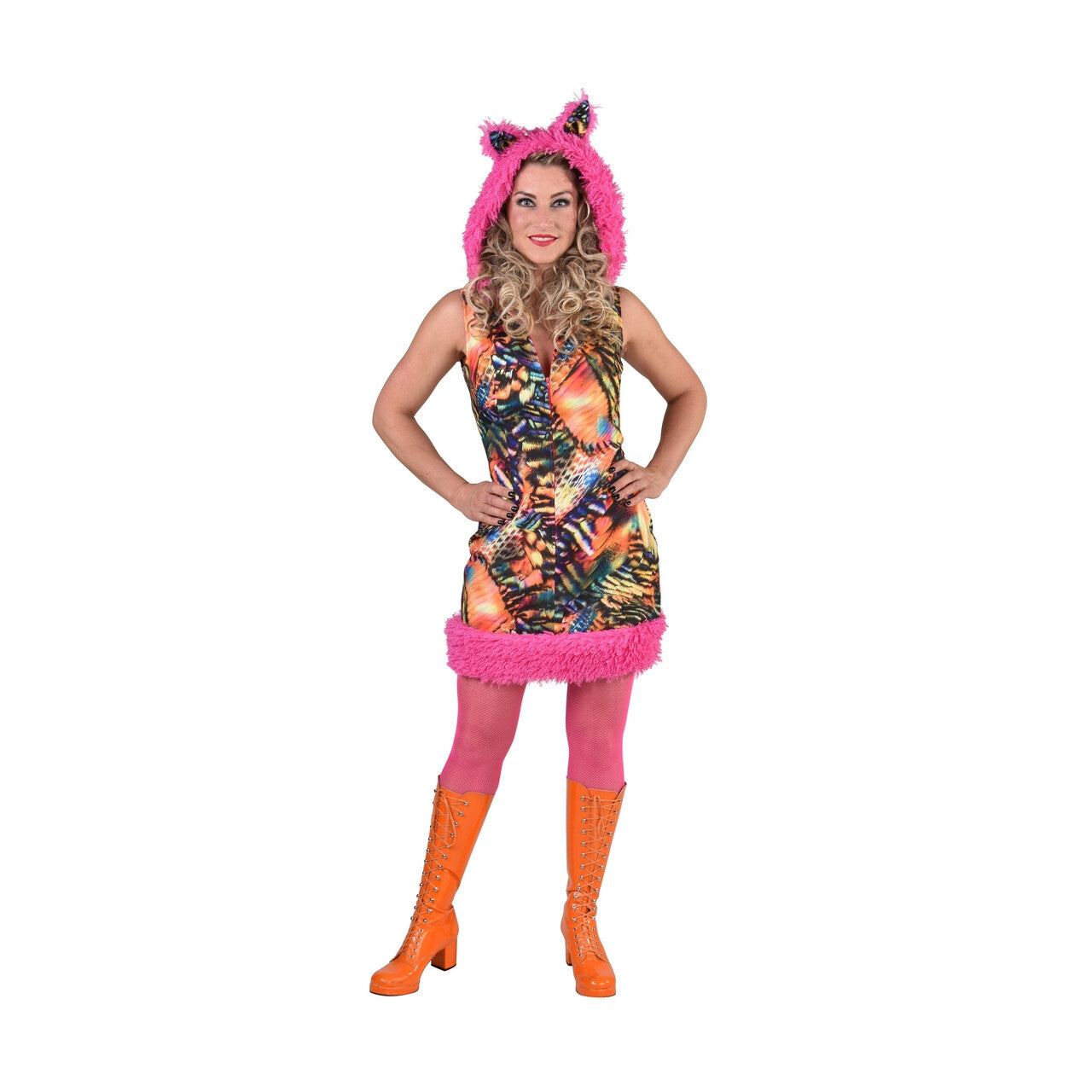 Op deze afbeelding zie je een Kostuums, van het merk Magic By Freddy's. Woest Drukke Disco Tijger Vrouw Kostuum