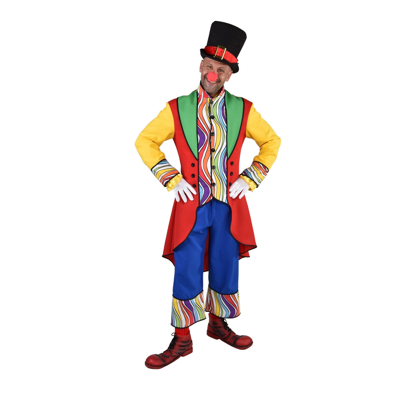Op deze afbeelding zie je een Kostuums, van het merk Magic By Freddy's. Regenboog Golven Clown Circus Theater Man Kostuum