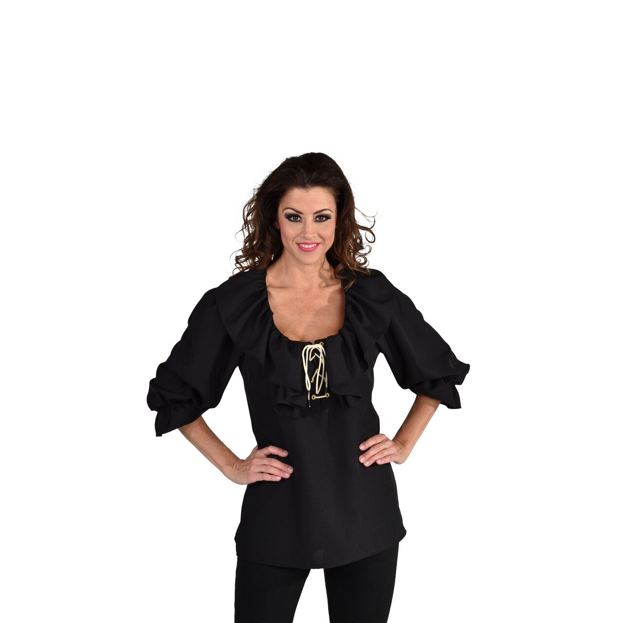 Op deze afbeelding zie je een Kostuums, van het merk Magic By Freddy's. Blouse Piraat Wind In De Zeilen Zwart Vrouw