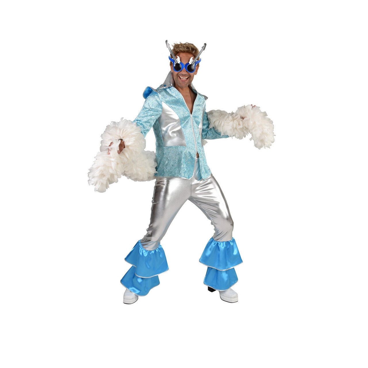Op deze afbeelding zie je een Kostuums, van het merk Magic By Freddy's. Does Your Mother Know Dancing King Abba Man Kostuum