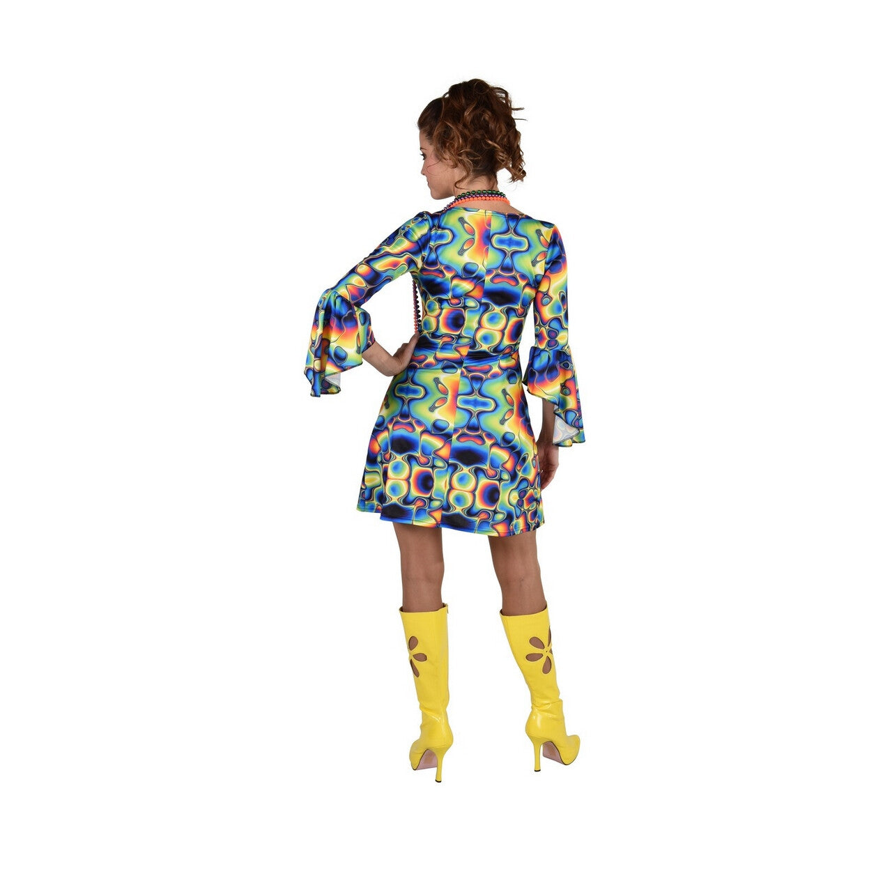 Op deze afbeelding zie je een Kostuums, van het merk Magic By Freddy's. Duizelingwekkende Olie Spots Hippie 70s Jurk Vrouw