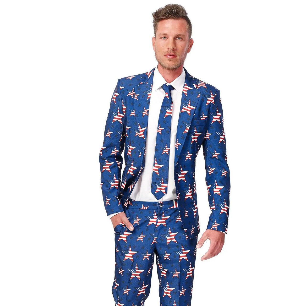 Op deze afbeelding zie je een Kostuums, van het merk Suitmeister. Showman USA Stars And Stripes Suitmeister Kostuum