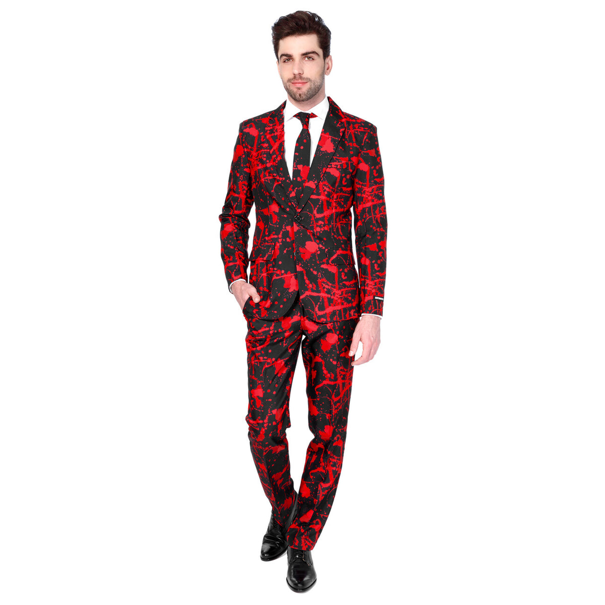 Op deze afbeelding zie je een Kostuums, van het merk Suitmeister. Bloody Killer Moordenaar Opposuit Man Kostuum