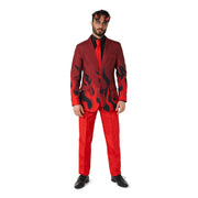 Op deze afbeelding zie je een Kostuums, van het merk Suitmeister. Flaming Red Devil Man Kostuum