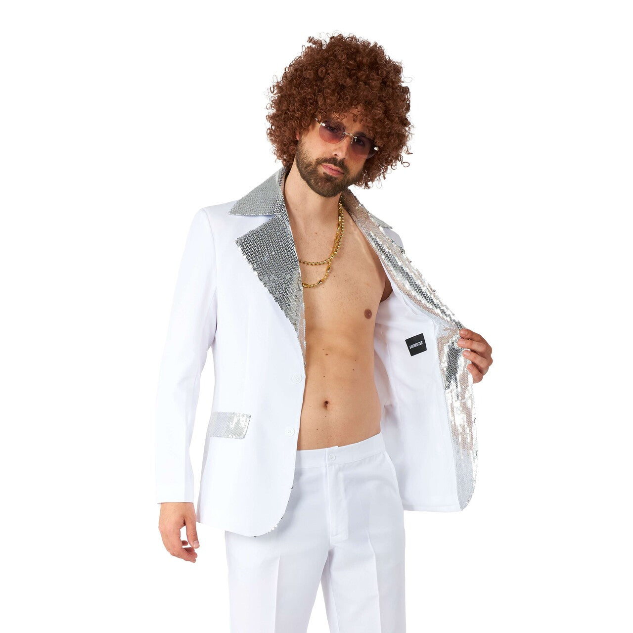 Op deze afbeelding zie je een Kostuums, van het merk Suitmeister. Disco Suit White Man Kostuum