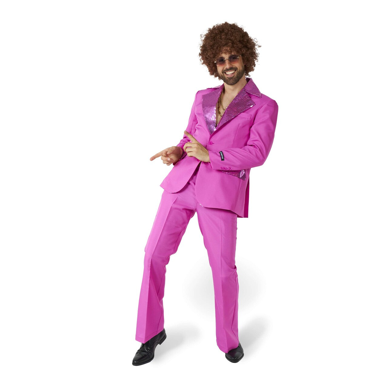 Op deze afbeelding zie je een Kostuums, van het merk Suitmeister. Disco Suit Pink Man Kostuum