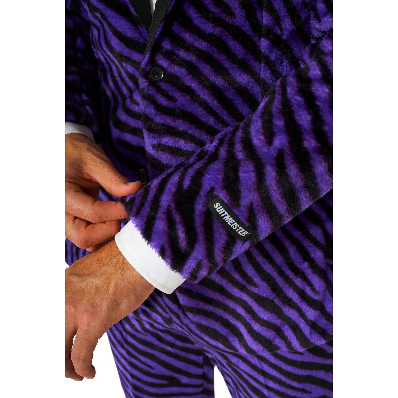 Op deze afbeelding zie je een Kostuums, van het merk Suitmeister. Purple Pimp Tiger Soft Fleece Man Kostuum