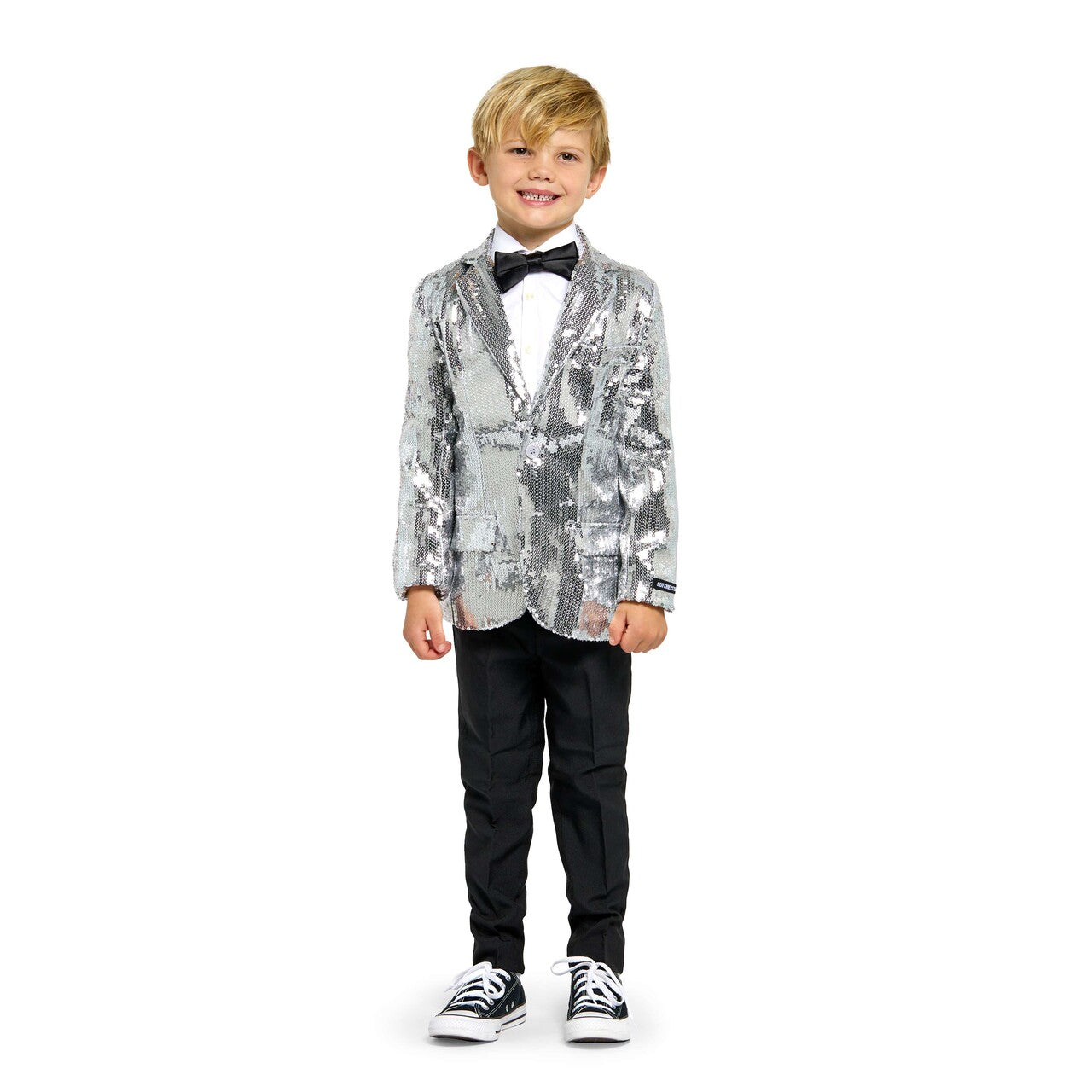 Op deze afbeelding zie je een Kostuums, van het merk Suitmeister. Boys Sequin Silver Jongen Kostuum