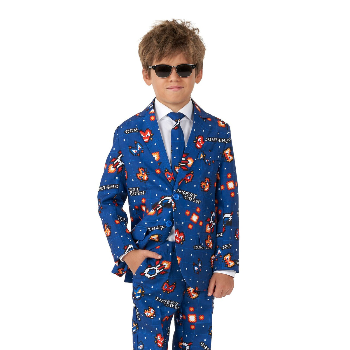 Op deze afbeelding zie je een Kostuums, van het merk Suitmeister. Boys Retro Gamer Navy Jongen Kostuum