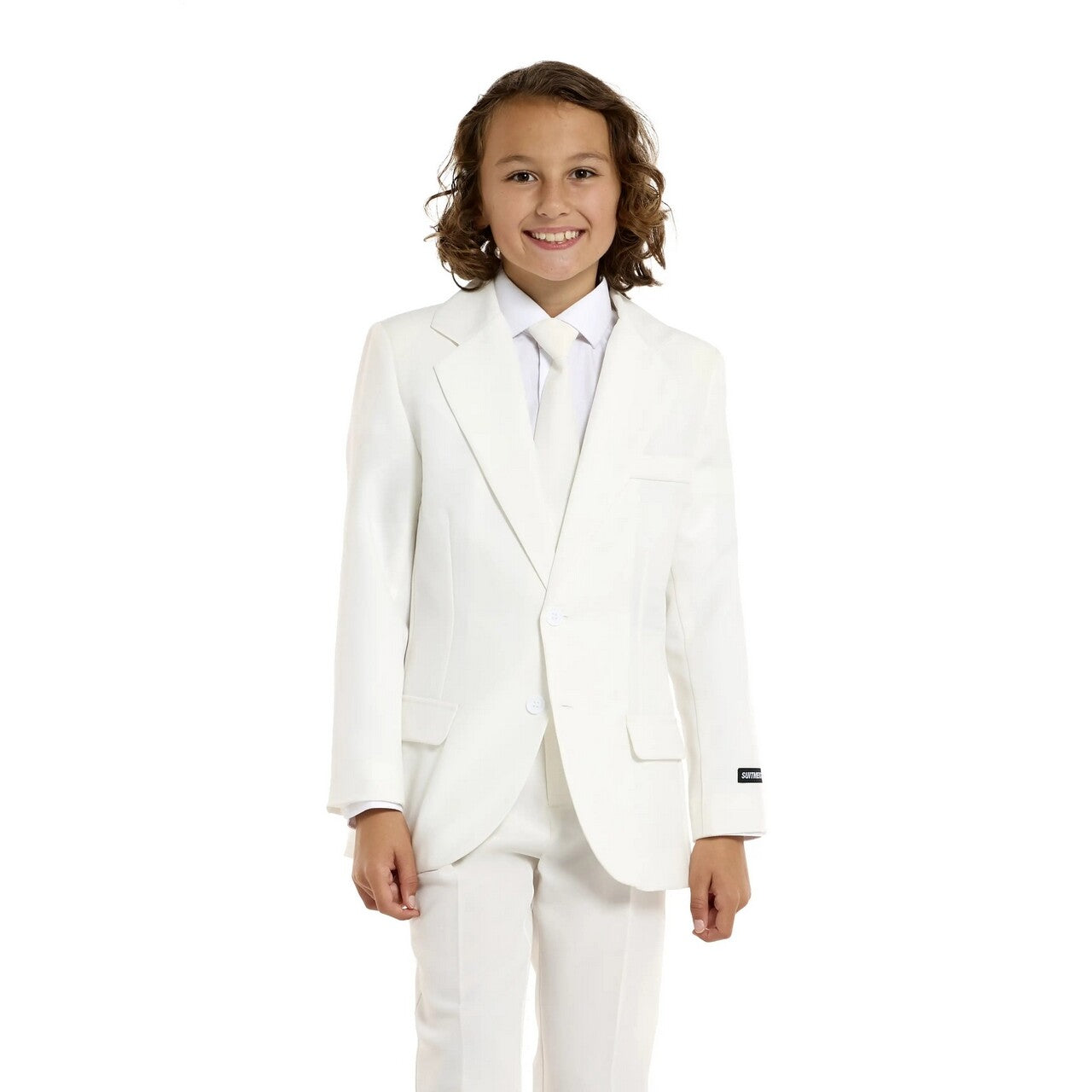 Op deze afbeelding zie je een Kostuums, van het merk Opposuits. Solid White Party Jongen Kostuum