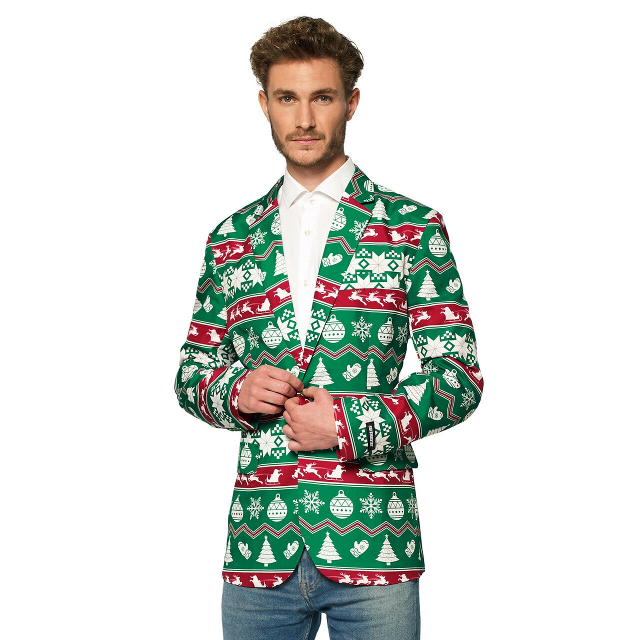 Op deze afbeelding zie je een Kostuums, van het merk Suitmeister. Christmas Green Nordic Colbert Man