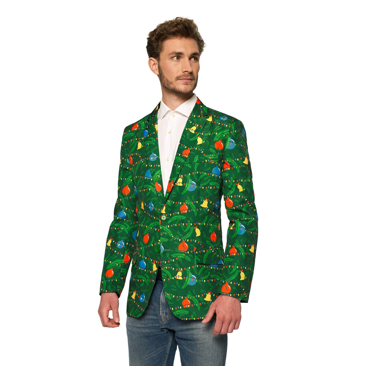 Op deze afbeelding zie je een Kostuums, van het merk Suitmeister. Christmas Green Tree Colbert Light Up Man