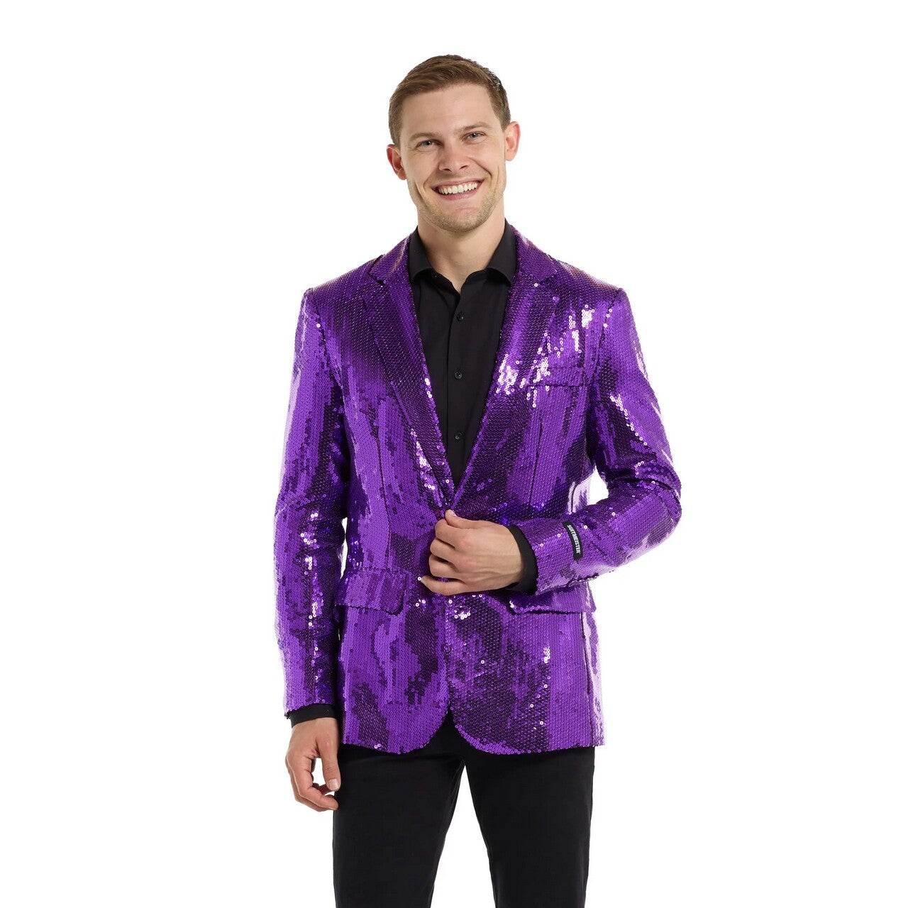 Op deze afbeelding zie je een Kostuums, van het merk Opposuits. Sequins Purple Blazer Man Kostuum