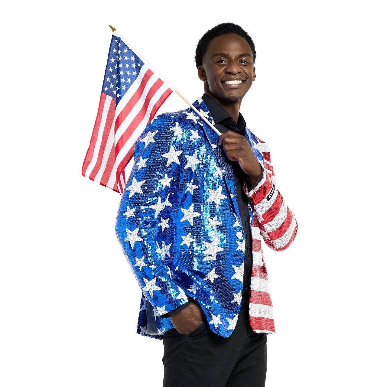 Op deze afbeelding zie je een Kostuums, van het merk Opposuits. Sequins Stars & Stripes USA Blazer Man