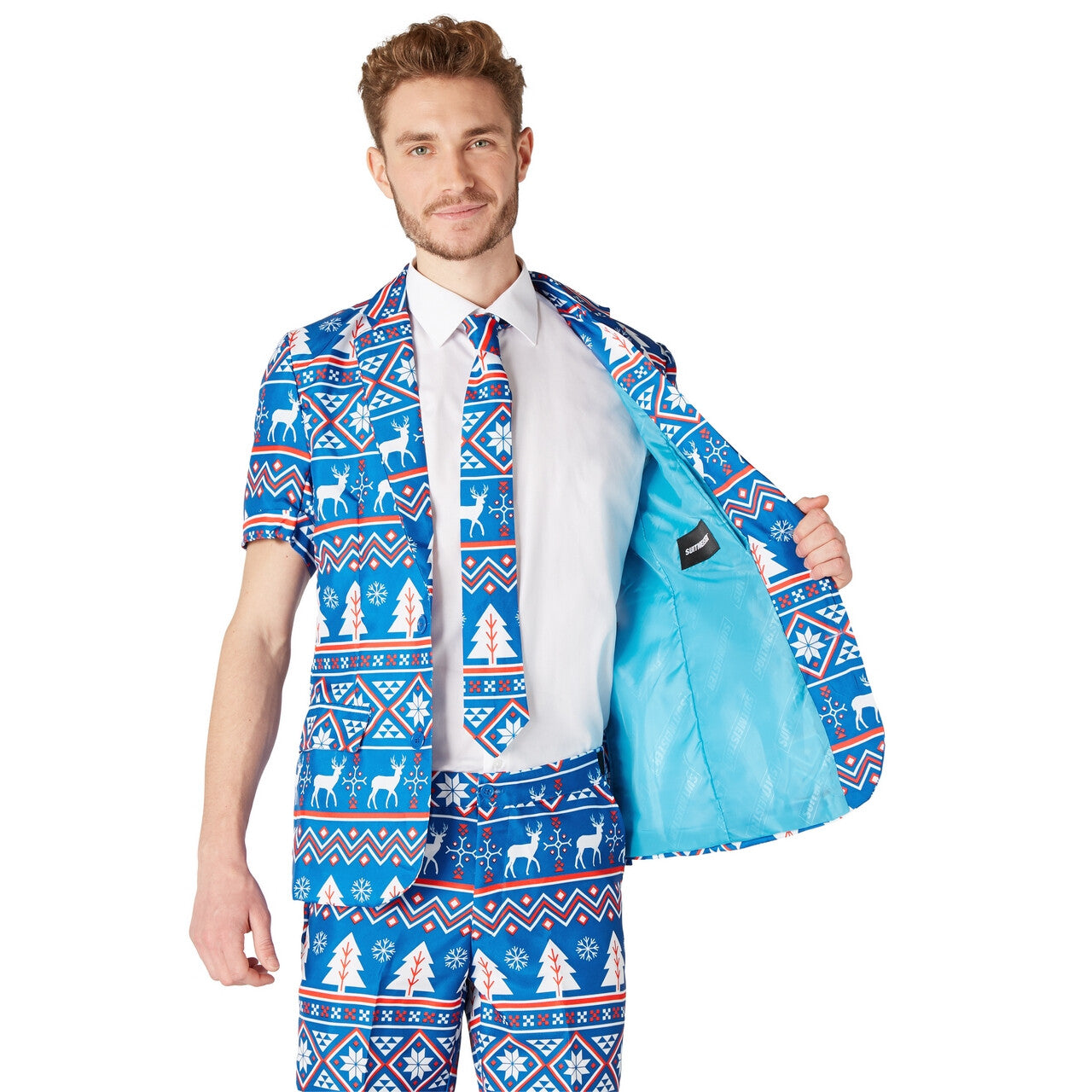 Op deze afbeelding zie je een Kostuums, van het merk Suitmeister. Zomer Christmas Blue Nordic Suitmeister Short Man Kostuum