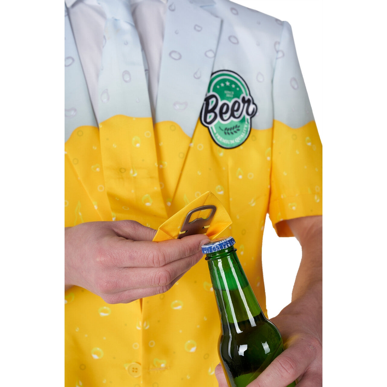 Op deze afbeelding zie je een Kostuums, van het merk Suitmeister. Zomer Geel Premium Biertje Man Kostuum