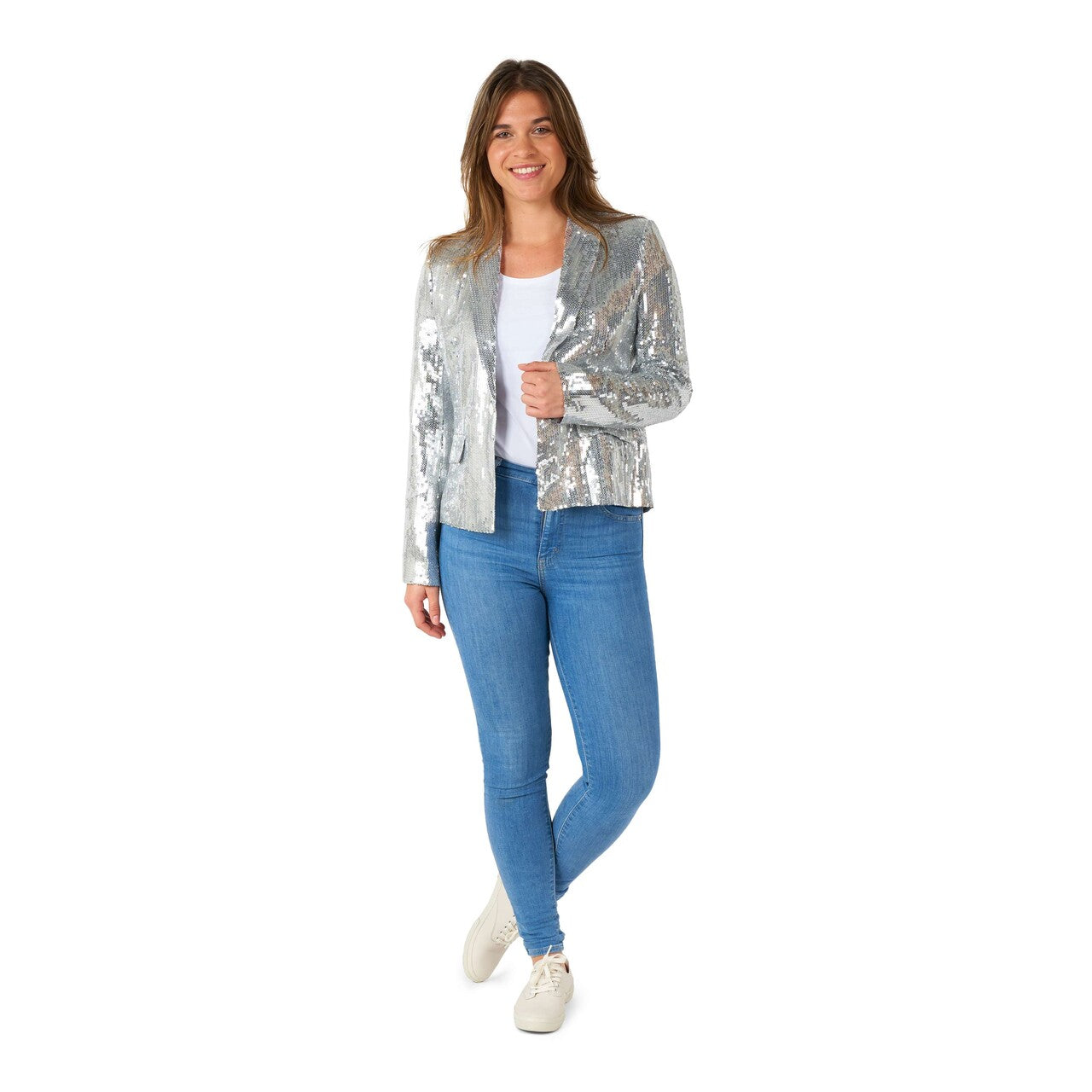Op deze afbeelding zie je een Kostuums, van het merk Suitmeister. Wmns Sequins Silver Vrouw Kostuum
